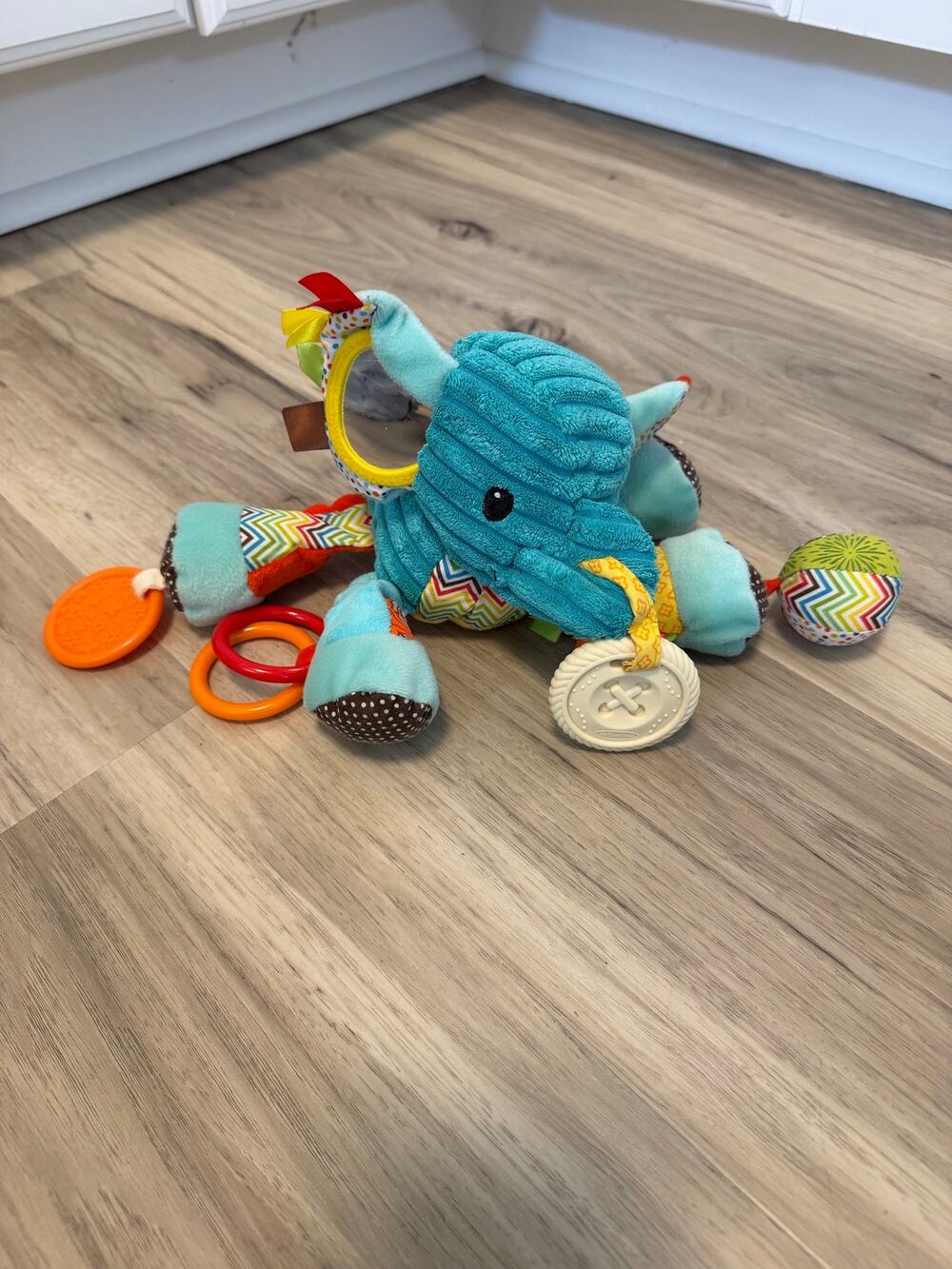 Infantino Elephant Crib Carrier Stroller Toy Rattles Crinkles Tags Mirror Plush